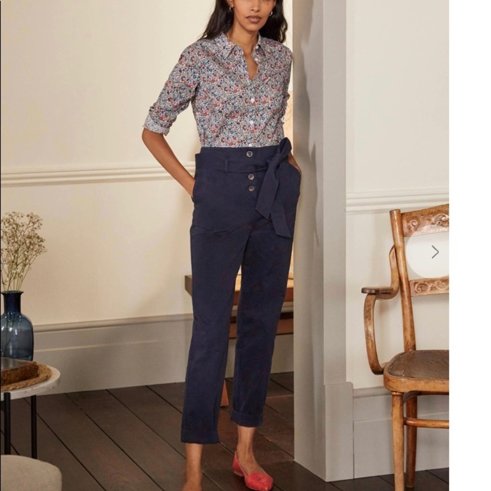 Boden 8 Petite Berkeley Navy Blue  Linen Pants 8P NEW